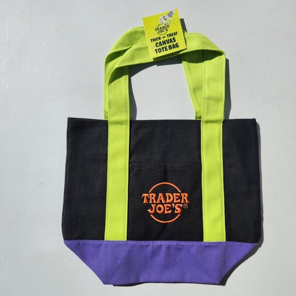 NEW Trader Joe's Black Mini Tote Trick or Treat Canvas Bag Halloween Trader Joes - Picture 6 of 8